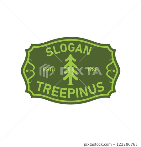 Vintage Pine Tree Logo with Pine Tree Element Suitable for businesses or organizations in the environmental, natural products sector. Vintage Pine Tree Logo with Pine Tree Element Suitable for businesses or organizations in the environmental, natural products sector. 122286763