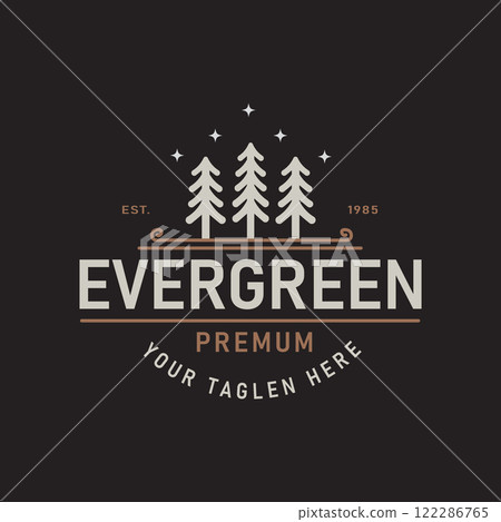 Silhouette of Three Pine Trees Similar to Spruce. Wood Forest Logo Design Retro Classic Vintage Illustration Label Badge Silhouette of Three Pine Trees Similar to Spruce. Wood Forest Logo Design Retro Classic Vintage Illustration Label Badge 122286765