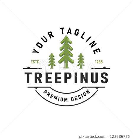 Silhouette of Three Pine Trees Similar to Spruce. Wood Forest Logo Design Retro Classic Vintage Illustration Label Badge Silhouette of Three Pine Trees Similar to Spruce. Wood Forest Logo Design Retro Classic Vintage Illustration Label Badge 122286775