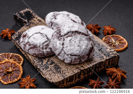Sweet chocolate crinkle cookies made at home 122286916
