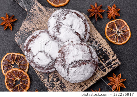 Sweet chocolate crinkle cookies made at home Sweet chocolate crinkle cookies made at home 122286917