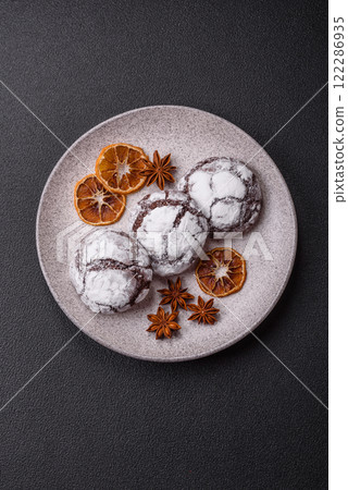 Sweet chocolate crinkle cookies made at home Sweet chocolate crinkle cookies made at home 122286935