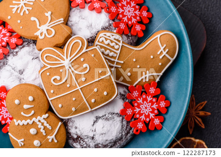 Christmas homemade gingerbreads, cookies and decorative elements Christmas homemade gingerbreads, cookies and decorative elements 122287173