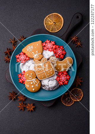 Christmas homemade gingerbreads, cookies and decorative elements Christmas homemade gingerbreads, cookies and decorative elements 122287177