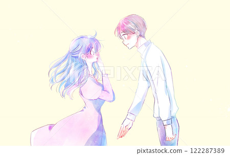 A man confessing his love and a surprised woman, peaceful, breeze 122287389