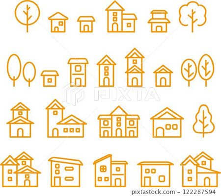 圖標房屋城市住宅建築房地產商業象形圖簡單線條插畫素材集 122287594