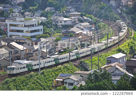 Tokaido Line, Yugawara-Manazuru, JR East, 185 series, C1 formation (Omiya), Odoriko, striped color 122287669