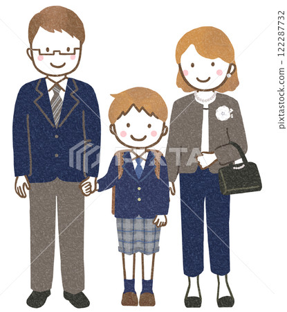 A family going to an elementary school entrance ceremony 122287732