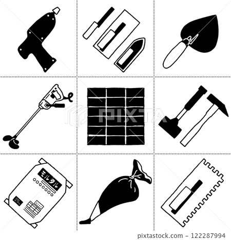 瓷磚施工中使用的各種工具的插圖集 瓷磚施工中使用的各種工具的插圖集 122287994