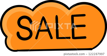 Bright Orange Cloud-Shaped Sale Banner with Bold Black Text 122287997