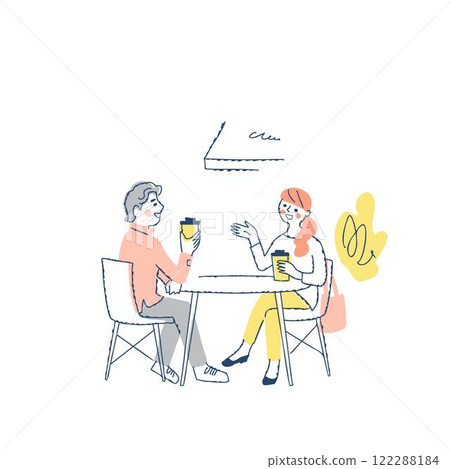 年輕夫婦在開放式咖啡館放鬆 122288184