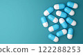 pills on a blue background. 3d illustration. background for a presentation on the topic of medicine and health 122288253