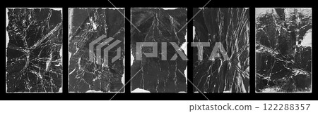 Empty old vintage black scratch torn poster set overlay texture background 122288357