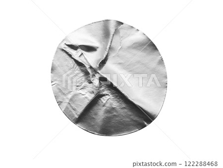 Blank silver round adhesive paper metallic sticker label isolated on white background 122288468