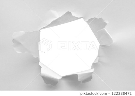 Torn ripped paper hole isolated on white background 122288471