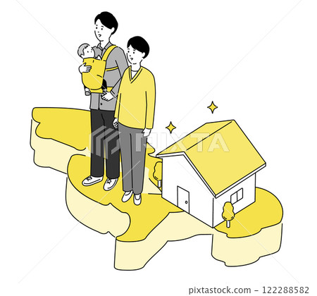 Map of Nagasaki prefecture and young family and house illustration, vector 122288582