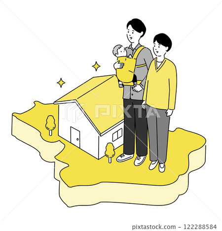 Map of Tokushima prefecture and young family and house illustration, vector Map of Tokushima prefecture and young family and house illustration, vector 122288584