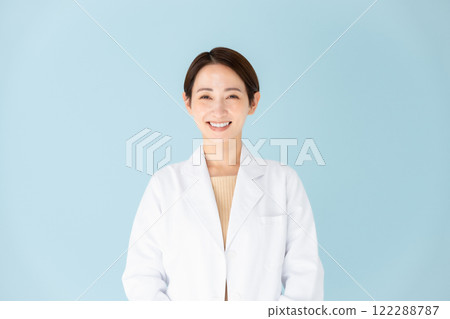 Woman in white coat portrait 122288787