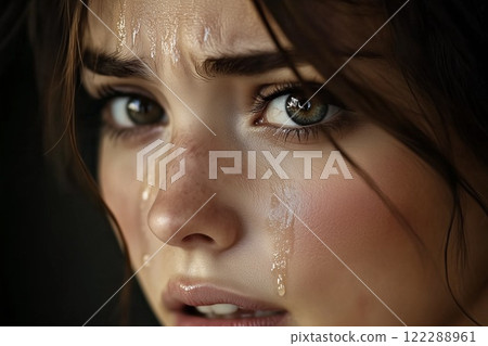 一個女人流著淚,哭著訴說著什麼。 一個女人流著淚,哭著訴說著什麼。 122288961