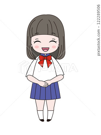身穿水手服的女學生微笑著站著的全身插圖 122289506