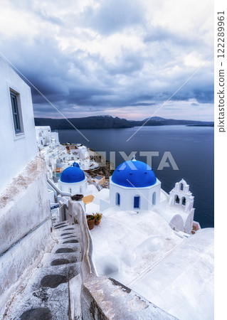 Blue Domed Church in Santorini 122289961