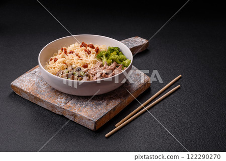 Rice noodles, asian food with soy sauce and spices Rice noodles, asian food with soy sauce and spices 122290270