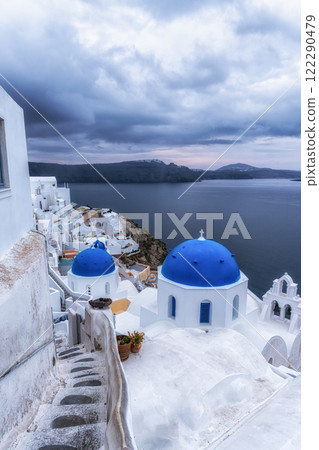 Blue Domed Church in Santorini 122290479