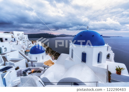 Blue Domed Church in Santorini 122290483