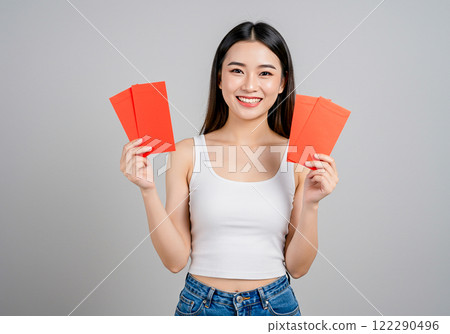 新年紅包的含義由快樂女朋友和好運加上好運所寫。新年快樂 122290496