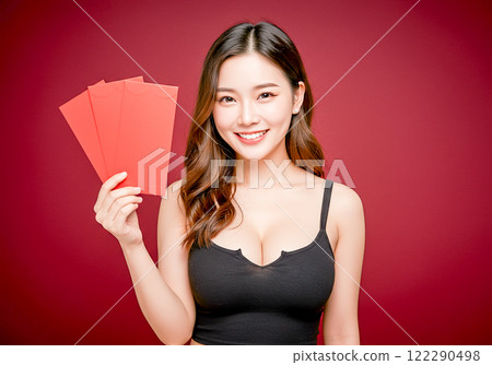 新年紅包的含義由快樂女朋友和好運加上好運所寫。新年快樂 122290498