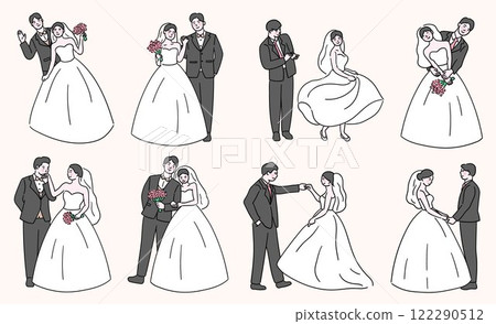 Wedding couple, the bride and groom are posing with wedding flowers, bride and groom 122290512