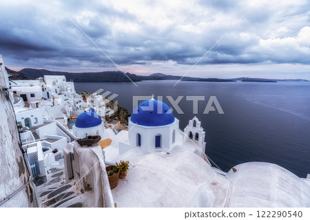 Blue Domed Church in Santorini 122290540
