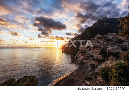 Positano Amalfi Coast Sunset View Positano Amalfi Coast Sunset View 122290591