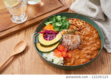 Healthy and stylish vegetable curry plate with lots of ingredients Healthy and stylish vegetable curry plate with lots of ingredients 122291125