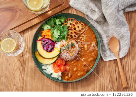 Healthy and stylish vegetable curry plate with lots of ingredients Healthy and stylish vegetable curry plate with lots of ingredients 122291126