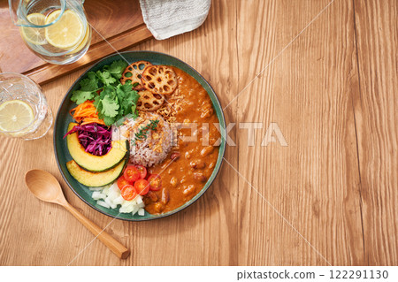 Healthy and stylish vegetable curry plate with lots of ingredients Healthy and stylish vegetable curry plate with lots of ingredients 122291130