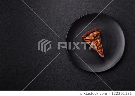 A piece of sweet cheesecake with mascarpone cheese, strawberry flavor A piece of sweet cheesecake with mascarpone cheese, strawberry flavor 122291181