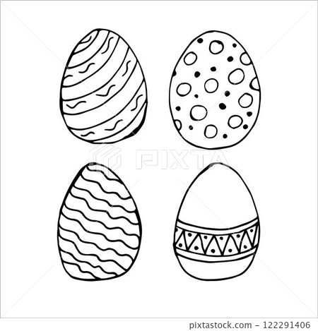 Set of easter eggs. Outline decorative sketches easter eggs for gifts, cards. Hand drawn vector illustration Set of easter eggs. Outline decorative sketches easter eggs for gifts, cards. Hand drawn vector illustration 122291406