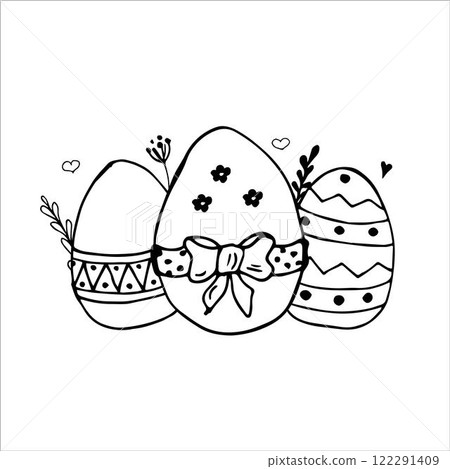 Set of easter eggs. Outline decorative sketches easter eggs for gifts, cards. Hand drawn vector illustration Set of easter eggs. Outline decorative sketches easter eggs for gifts, cards. Hand drawn vector illustration 122291409