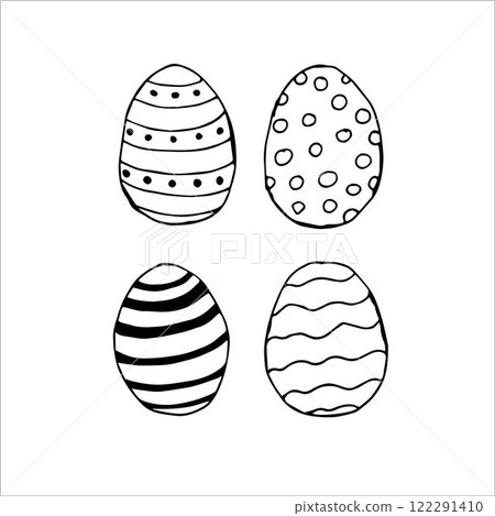 Set of easter eggs. Outline decorative sketches easter eggs for gifts, cards. Hand drawn vector illustration Set of easter eggs. Outline decorative sketches easter eggs for gifts, cards. Hand drawn vector illustration 122291410