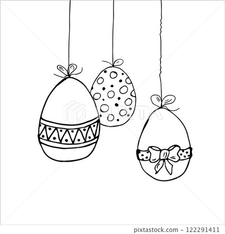 Set of easter eggs. Outline decorative sketches easter eggs for gifts, cards. Hand drawn vector illustration Set of easter eggs. Outline decorative sketches easter eggs for gifts, cards. Hand drawn vector illustration 122291411