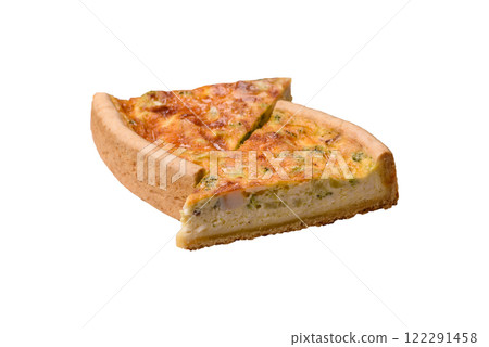 Delicious quiche with broccoli, chicken or salmon and cheese Delicious quiche with broccoli, chicken or salmon and cheese 122291458