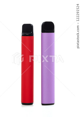 Modern disposable electronic cigars isolated on white background Modern disposable electronic cigars isolated on white background 122291524