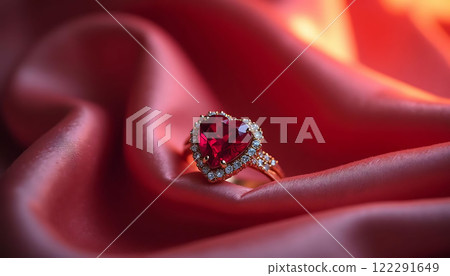 Emerald Heart Ring on Dark Velvet Surface 122291649