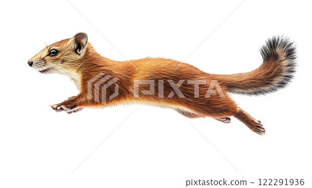 Dynamic jump of a small mammal in side view against a plain background showcasing agility and grace 122291936