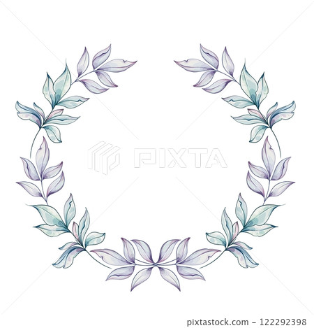 Soft green and purple leaves create a delicate wreath, perfect for adding a touch of elegance to any artistic project or design template, background, frame 122292398