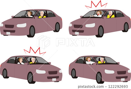 Senior elderly woman driving a passenger car. Surprised driver and woman in the passenger seat. Stunned illustration Senior elderly woman driving a passenger car. Surprised driver and woman in the passenger seat. Stunned illustration 122292693