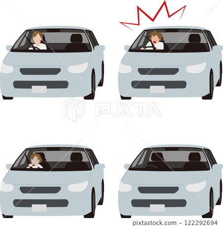 A person driving a passenger car. A surprised driver. A stunned driver illustration 122292694