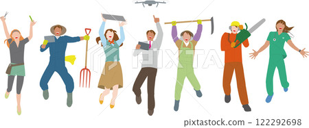 充滿活力和力量的各種職業的全身男女形象插圖 122292698