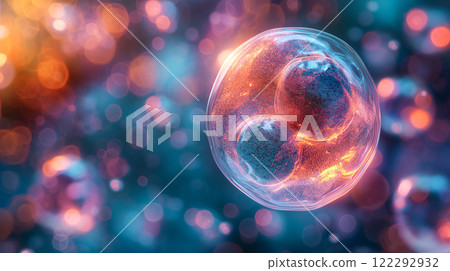 Intricate cellular structures illuminated by vibrant colors in a microscopic view. Generative AI 122292932